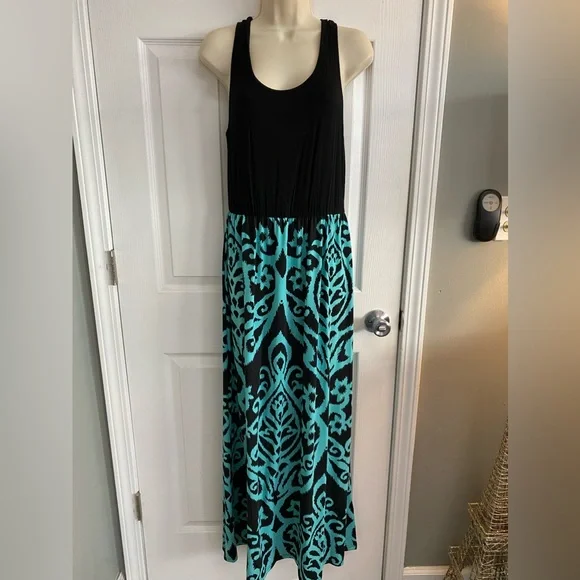 Dresses | Black And Turquoise Maxi Dress | Poshmark